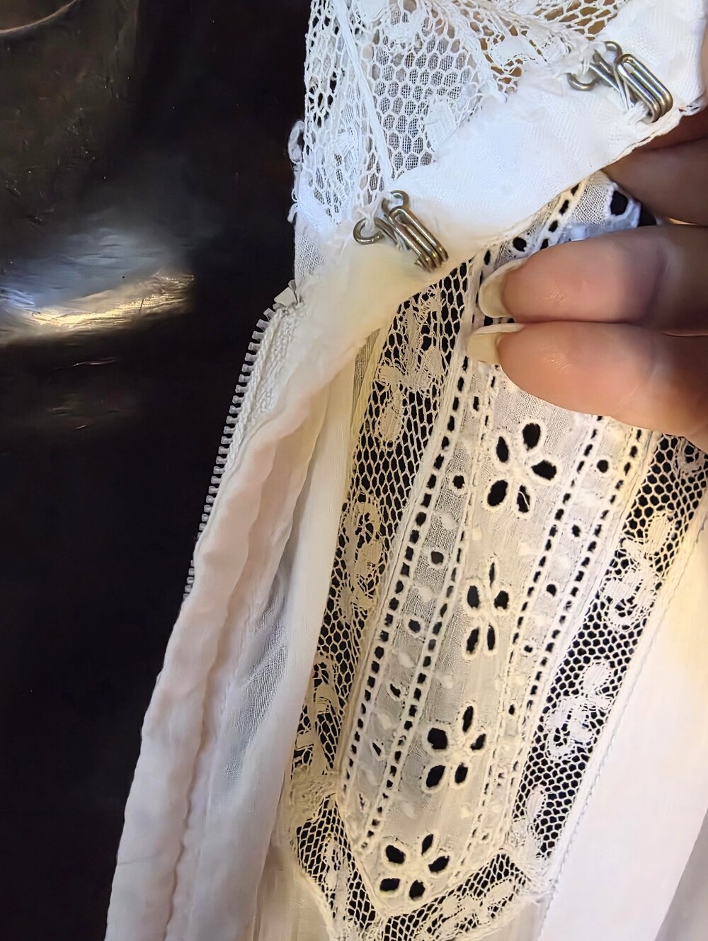 White Eyelet Lace Edwardian Victorian-Inspired Midi Dress - Picture 6 of 11